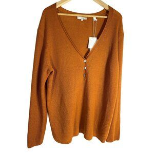 Vince Sweater Burnt Orange Cashmere Rib V Neck Henley Women's XXL 2XL NWT $325